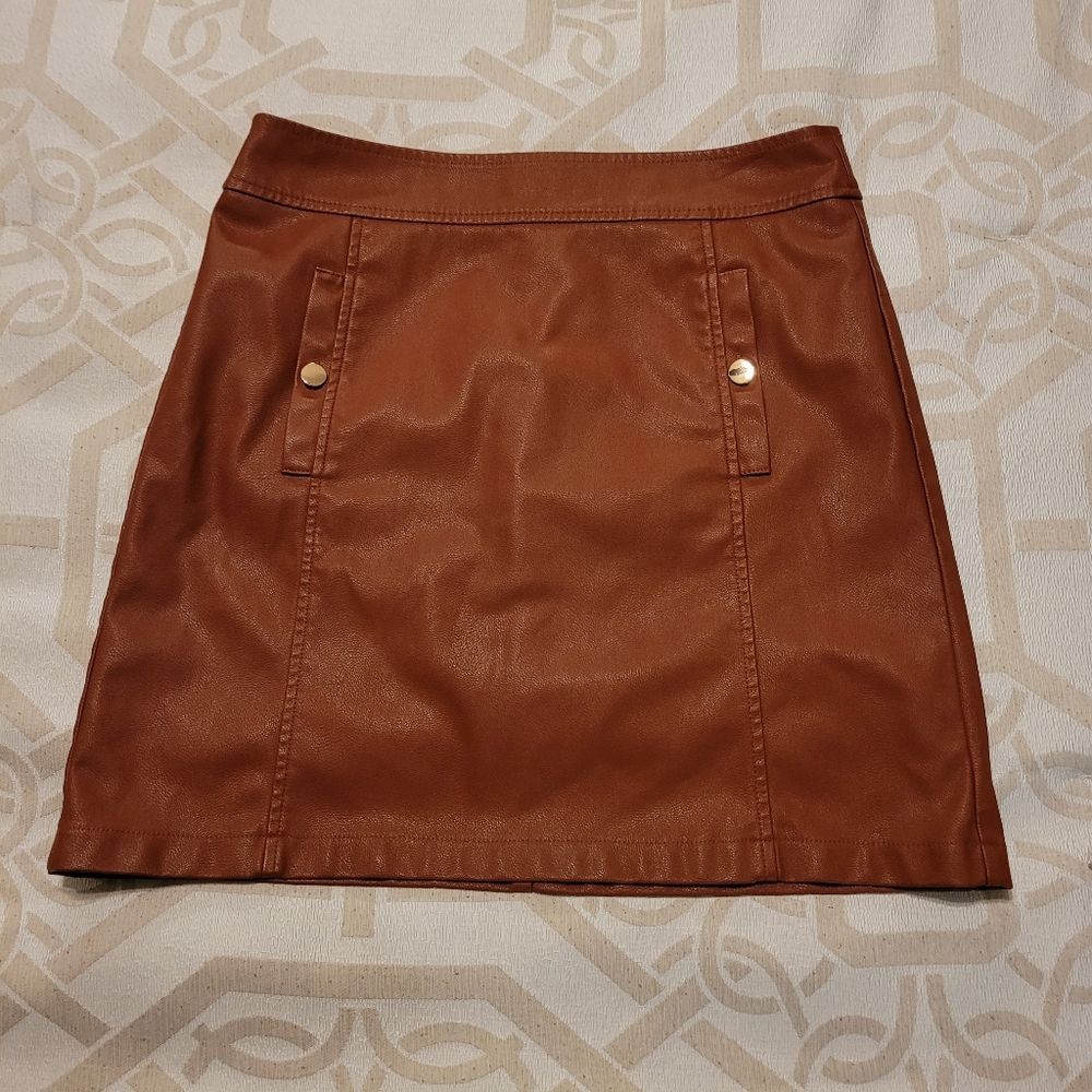 Loft faux leather mini skirt,  size 6 petite, luggage color